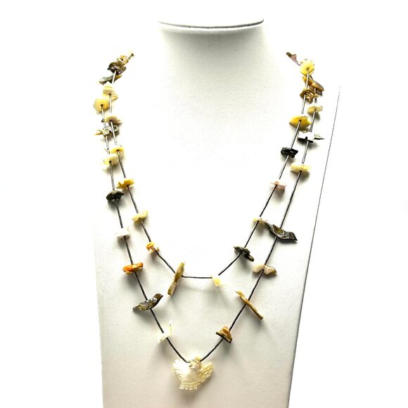 Zuni Two-Strand Multi-Fetish Necklace Eagle Pendant — MOP, Abalone & Coral — EUC - Picture 2 of 11